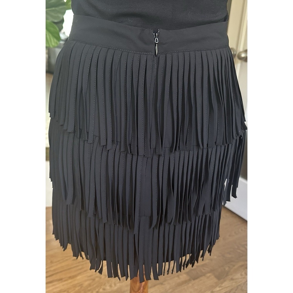 GUESS Los Angeles Black Tiered Fringe Mini Skirt XS Layered Party Clubwear - Picture 4 of 7